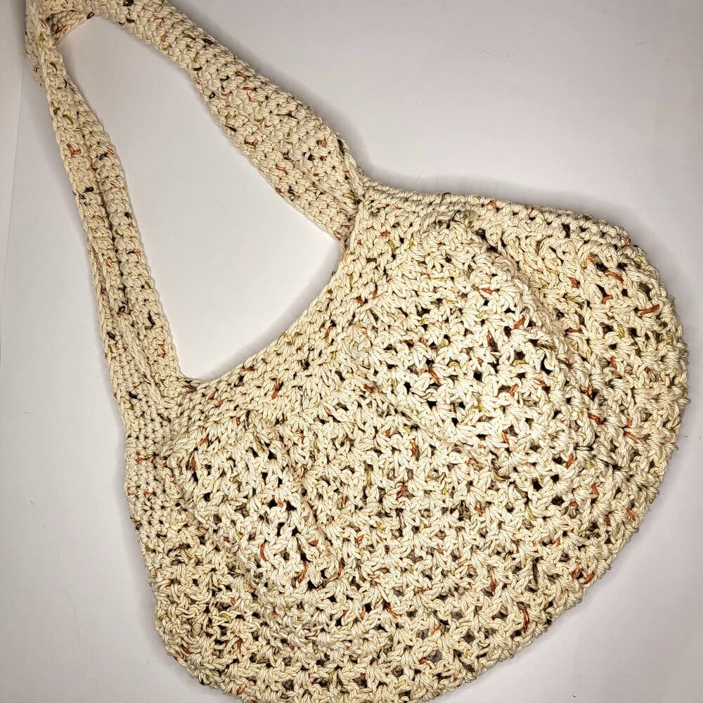 New Handmade Crocheted Speckled Cream Market Bag Boho Crochet Purse Casual Chic